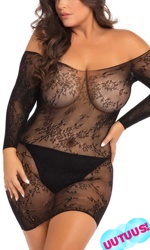 Pitkähihainen verkkobabydoll, musta, koko 2XL-4XL